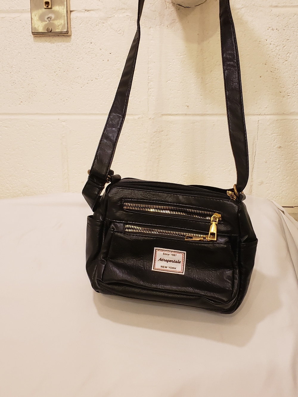 Aeropostale Black Crossbody Bag with Gold Hardware